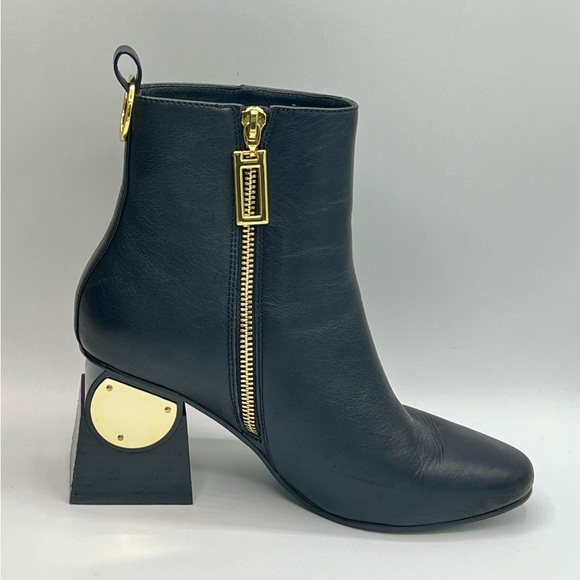 KAT MACONIE Black Leather Ankle Boots W/Gold Accent 3” Heel US6/EU37/ - Picture 4 of 15